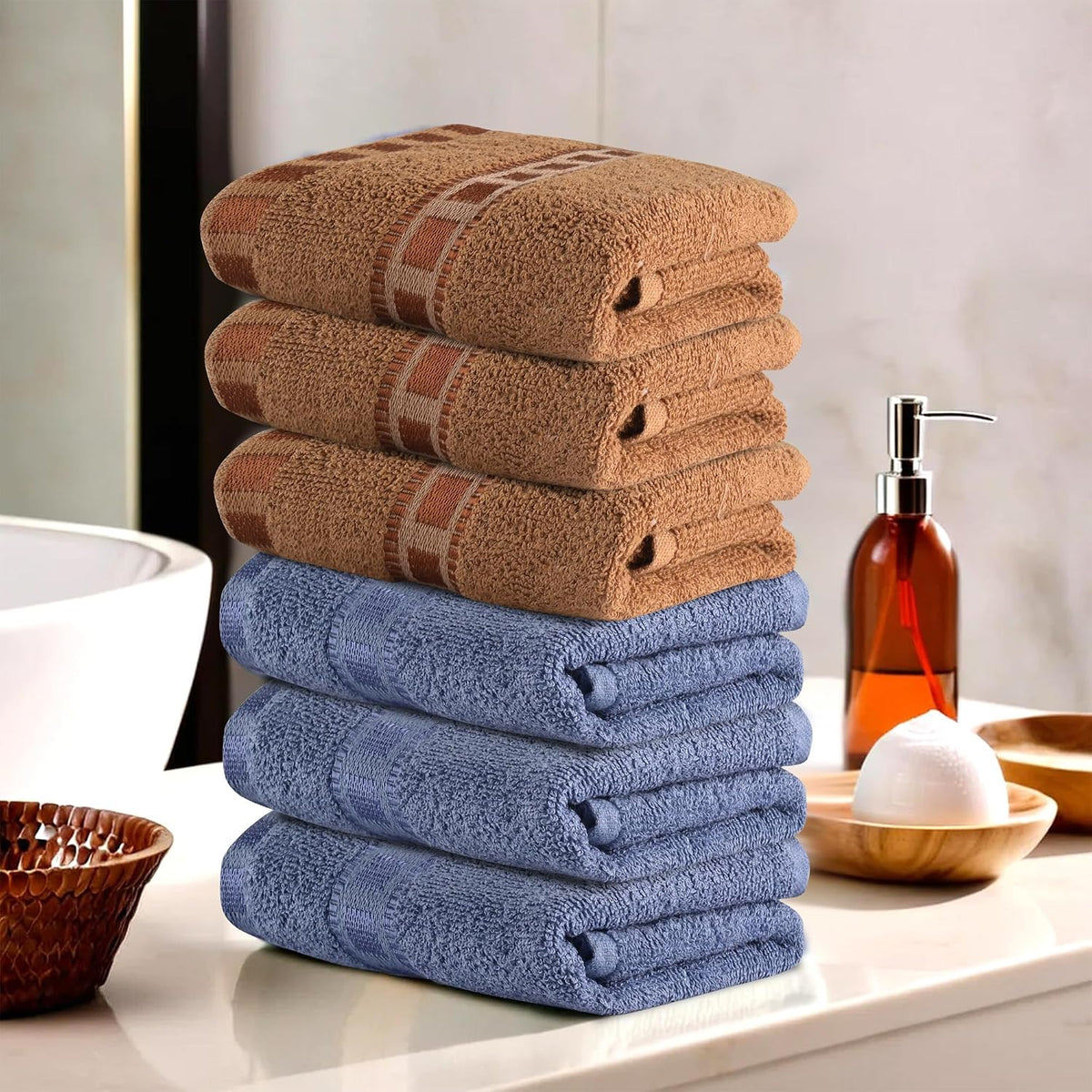 Kuber Industries Cotton Hand/Face Towels For Men & Women 1200 Gsm | Easily Washable Workout Gym Napkins For Men - Dark Blue & Golden (Pack Of 6)