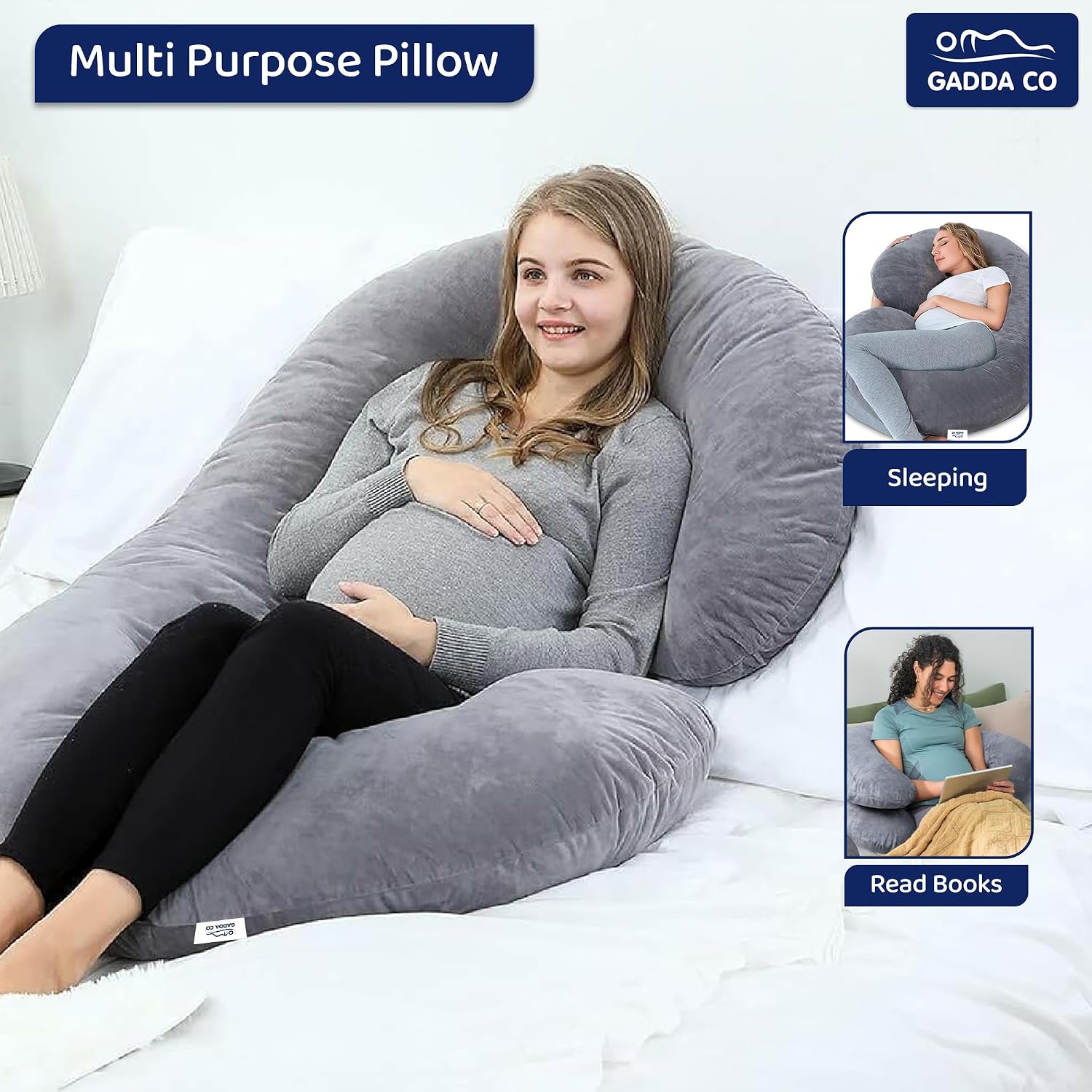 Pregnancy Pillows For Sleeping, C- Shape, Full Body Pillow & Maternity Support, Grey | For Back, Hips, Legs, Belly | For Pregnant Women With Removable, Washable Velvet Cover, Soft Pillow