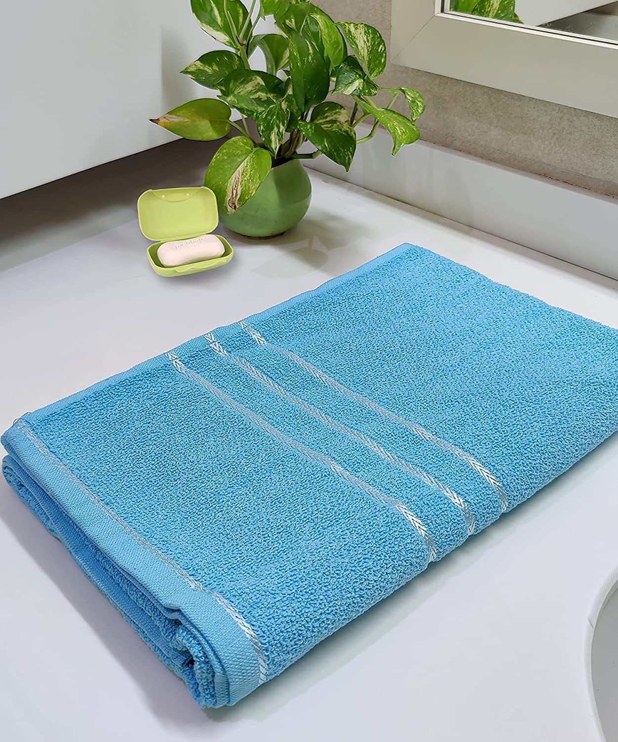 Hanorix 100% Cotton Large Size Bath Towel 450 Gsm | Soft Bath Towel For Men & Women Ultra Absorbent Cotton Towel Soft & Absorbent Towel (Sky Blue)
