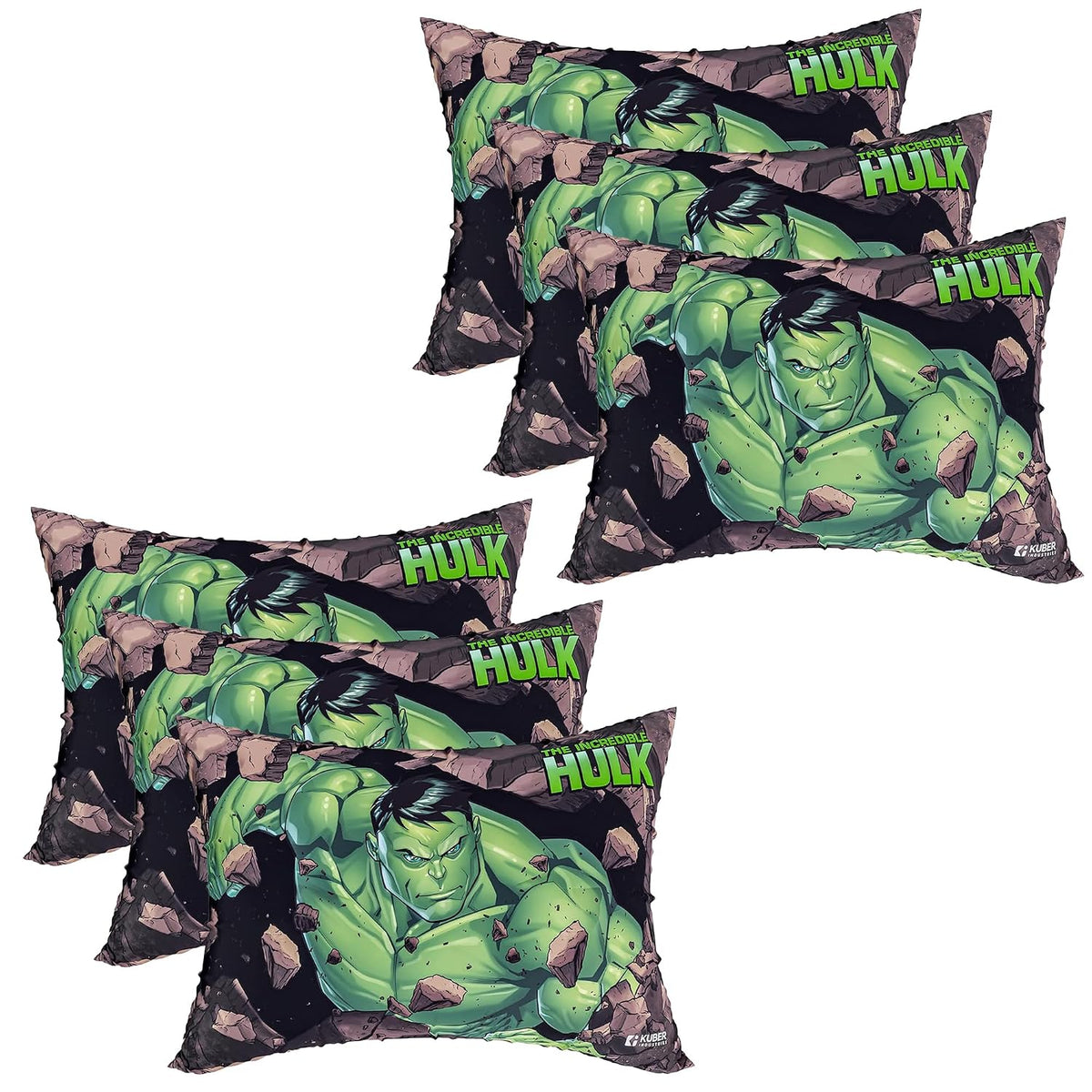 Kid's Soft Pillow For Sleeping, Marvel Hulk Print Pillow, Green - 12 X18 Inch | Suitable For All Sleepers, Multipurpose & Comfortable, Breathable, Lightweight - Pack Of 6