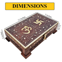Wooden Om Box For Good Luck Jewellery Box Decorative Case Kit, Vanity, Organiser For Women, Necklaces, Cash, Gold Sparkling Edge Engraved,11 X 7, Colour - Brown, Material - Rosewood