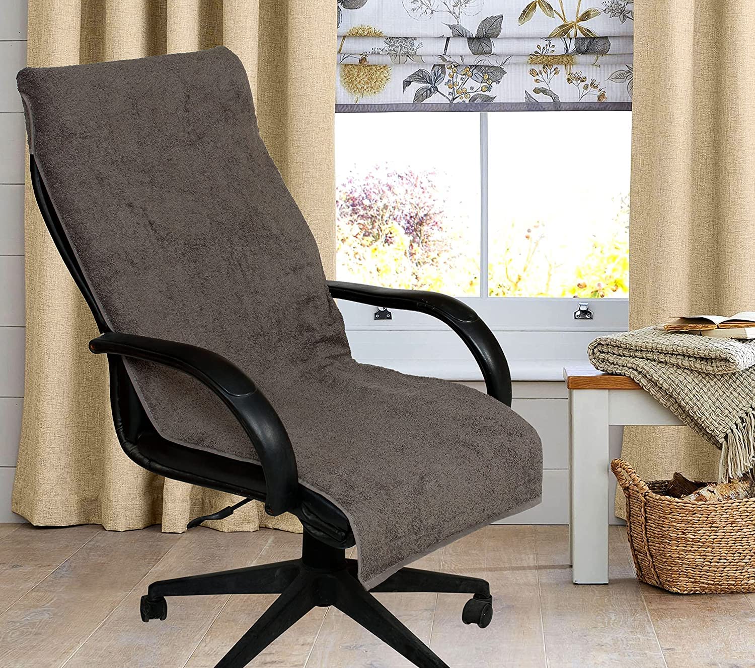 Roman Home Cotton Chair Towel 500 Gsm | Super Soft Office Chair Towel With Tie Knot (Grey)