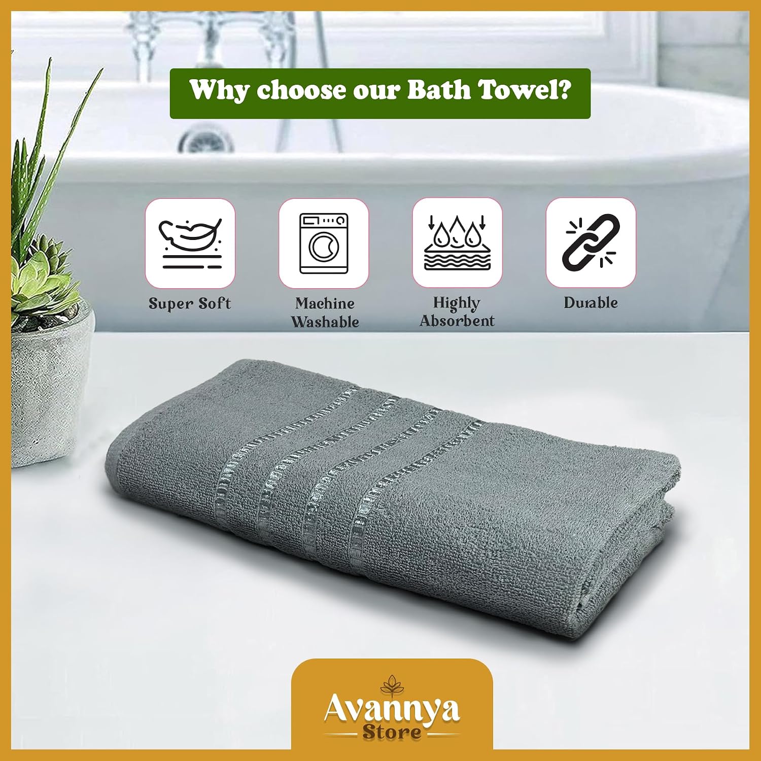 Avannya Store Premium Cotton Bath Towels 450 Gsm | Soft, Highly Absorbent, Quick Drying Towels For Men & Women | Spa, Sport, Gym, Swimming (Grey)