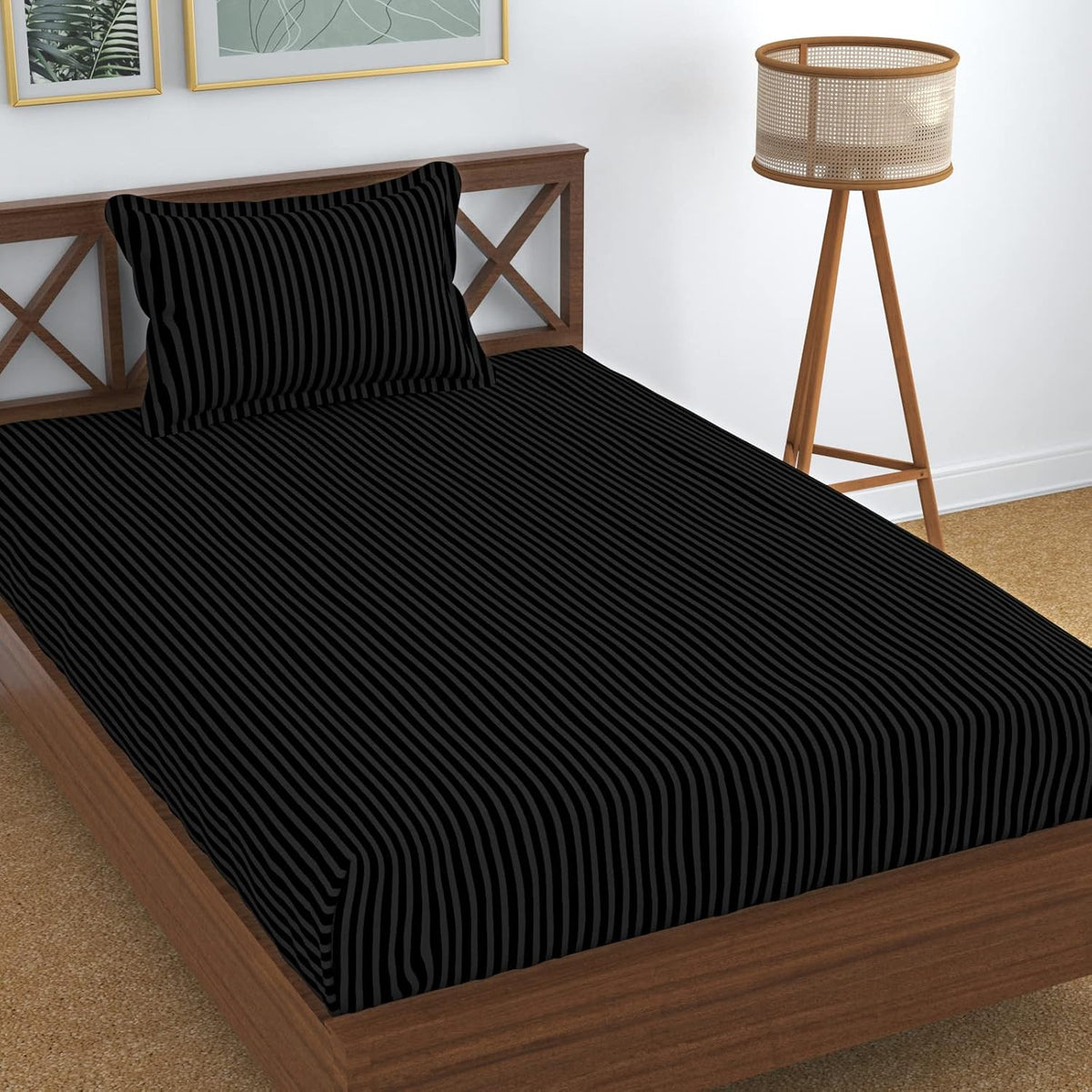 Glace Cotton Single Bedsheet With 1 Pillow Cover (89 X 57 Inches, Black) | Long Lasting Durability & Comfort For Your Living Space
