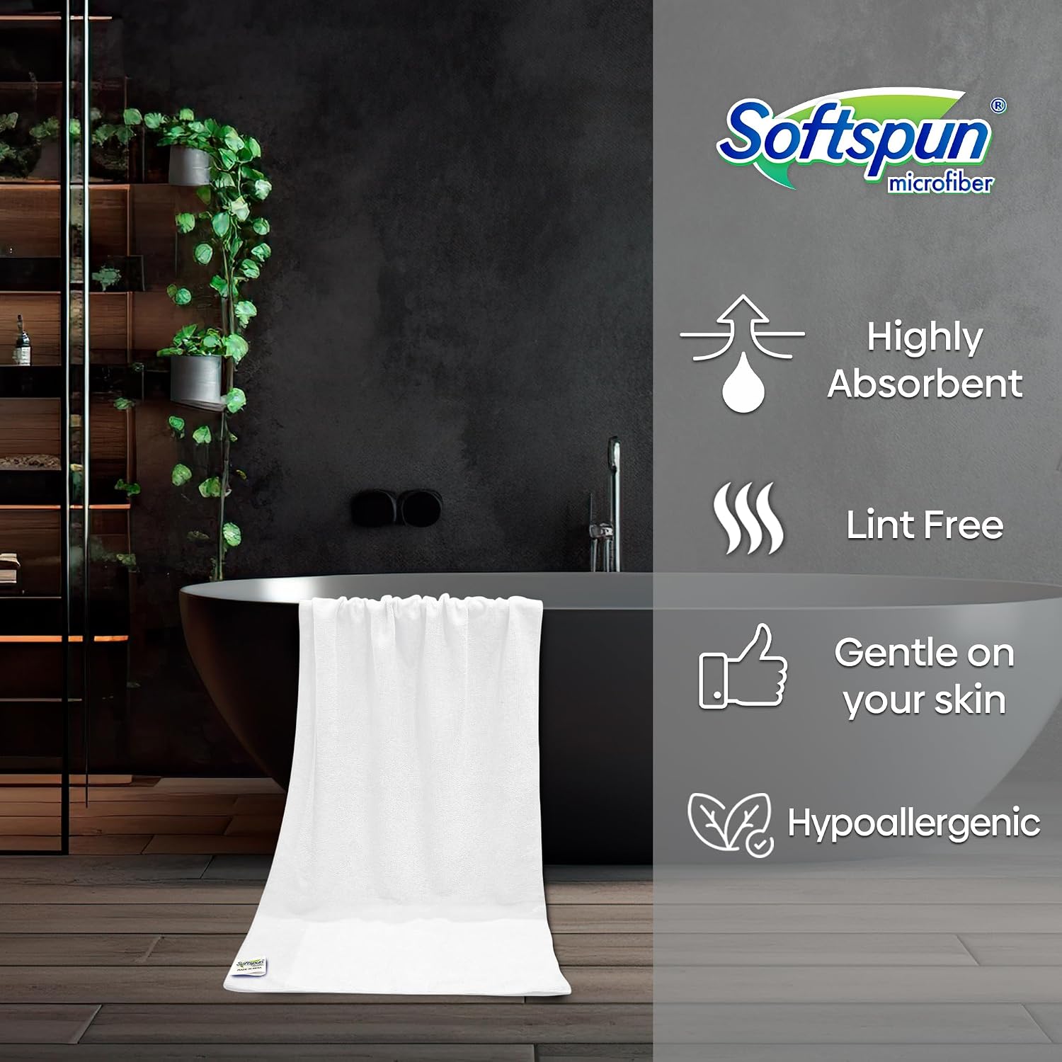 Softspun Microfiber Bath And Hair Care Towel Towel 221 Gsm | Soft & Comfortable, Large Multi-Purpose Highly Absorbent (White)