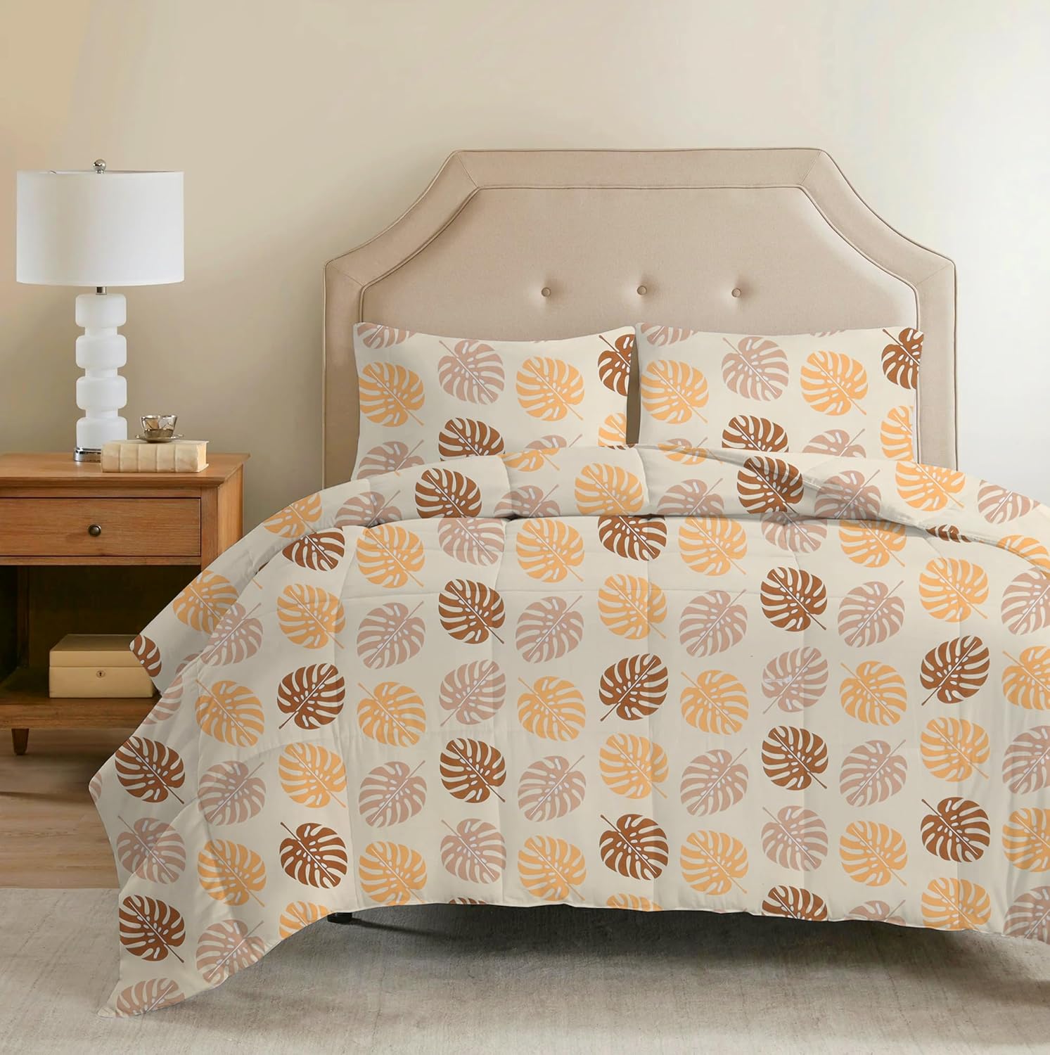 Cotton King Size Double Bedsheet 1 AC Comforter & 2 Pillow Covers | 90 X 100 Inches, Beige & Brown - Perfect Gift Set Wedding, Anniversary | 4 Pc Bedding Set