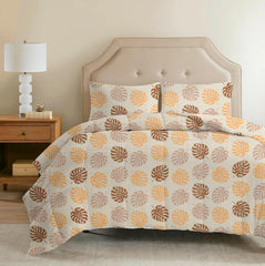 Cotton King Size Double Bedsheet 1 AC Comforter & 2 Pillow Covers | 90 X 100 Inches, Beige & Brown - Perfect Gift Set Wedding, Anniversary | 4 Pc Bedding Set
