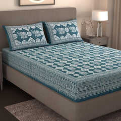 Printed Double Bedsheet For Queen Size With 2 Matching Pillow Cover | Size 90 X 100 Inches, Dark Green - Handloom Cotton Bedsheets For Double Bed | Soft & Smooth