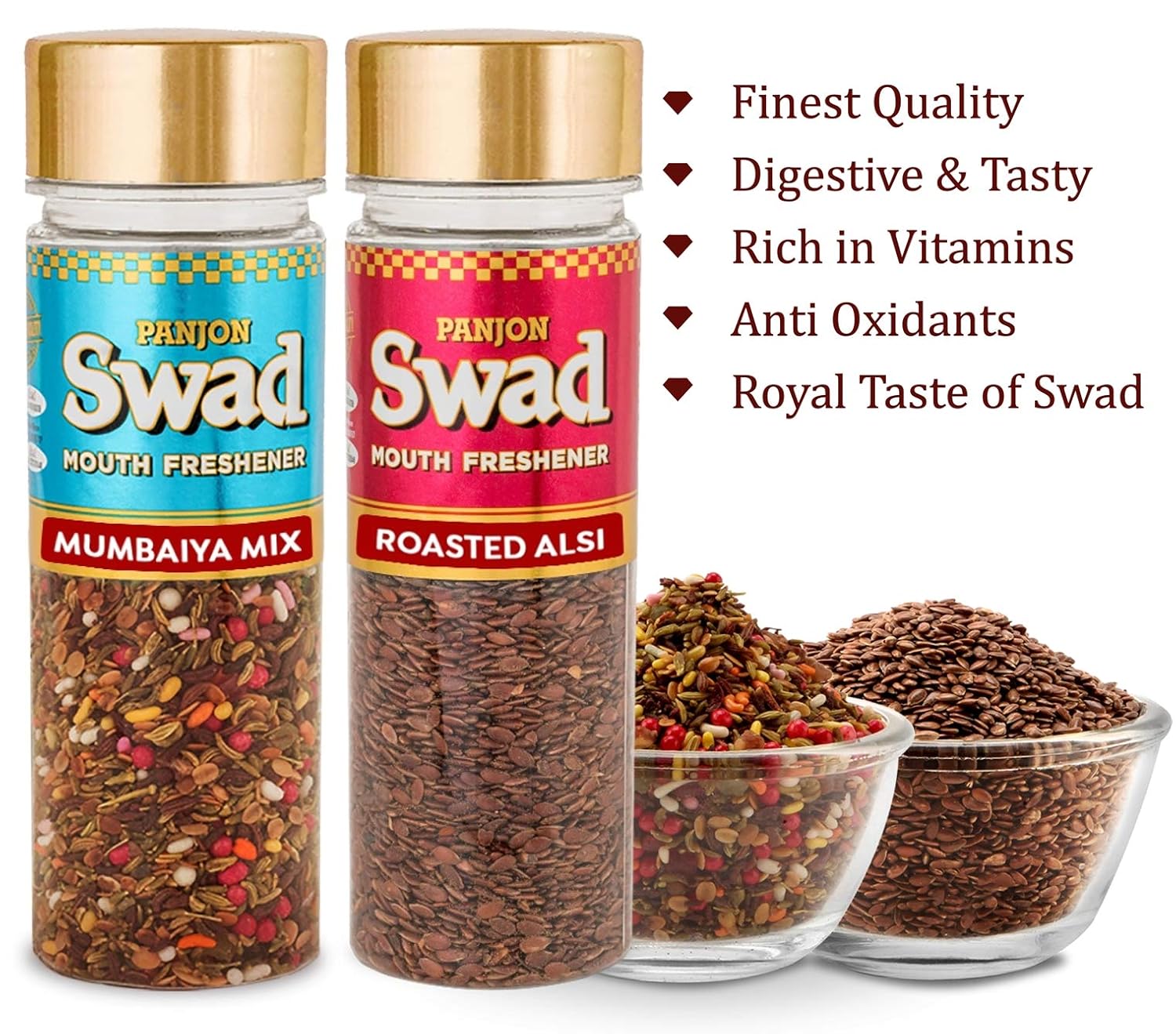 Panjon Swad Mumbaiya Mix & Roasted Alsi Mouth Fresheners 240gm, (120gm *2 Bottles)