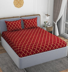 Queen Size Double Bedsheets With 2 Pillow Cover - Size 60 X 78 X 10 Inches, Maroon | All Around Elastic Fitted - Lightweight, Soft & Comfortable