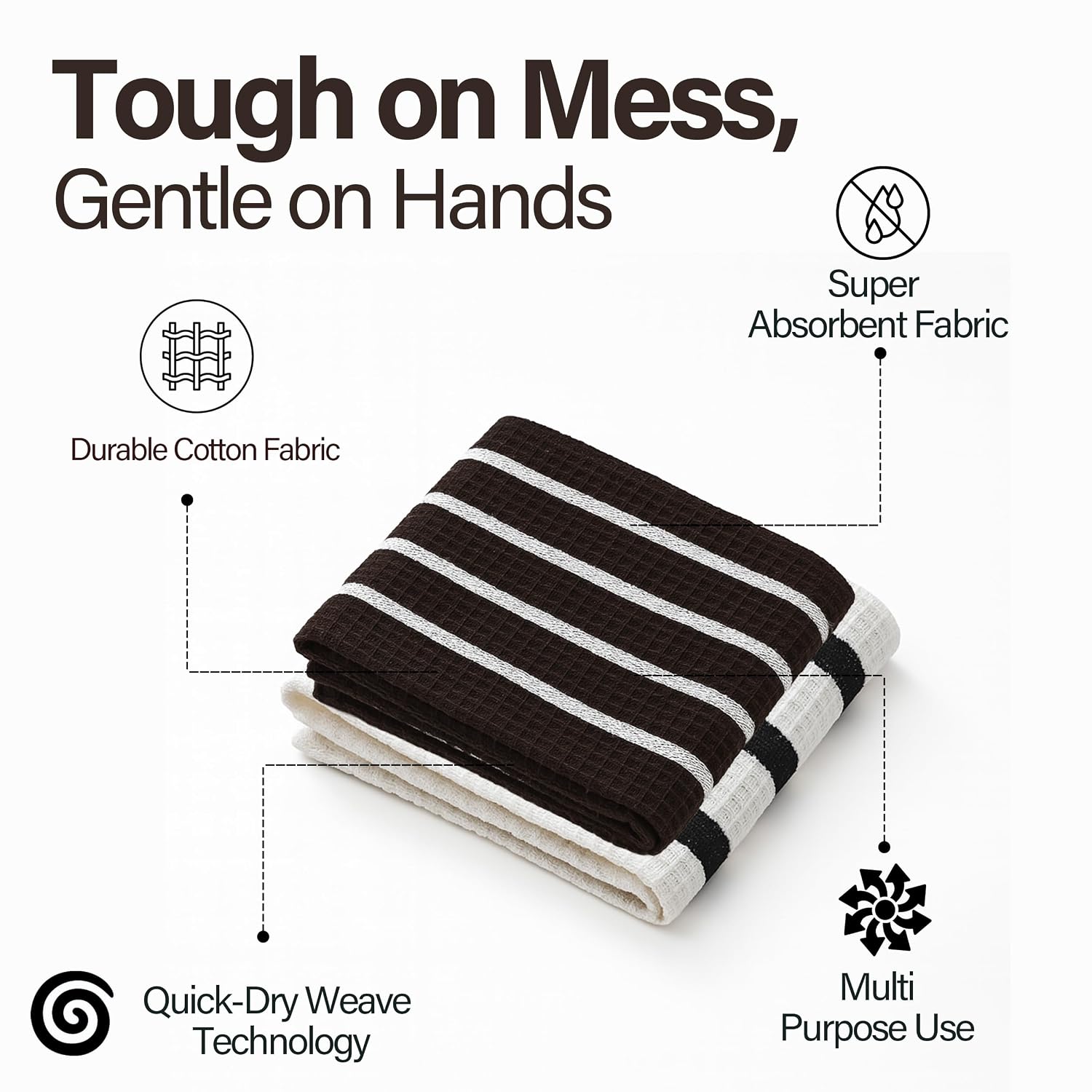 Linensutra Cotton Kitchen Towels 550 Gsm | Striped, Super Absorbent, Lint-Free (Orange, Black & Brown)- Pack Of 6