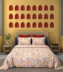 1 Double Bedsheet For King Size With 2 Large Size Pillow Covers - 108 X 108 Inches, Peach & Yellow | Light Weight, Suitable For All Seasons & Easy To Wash