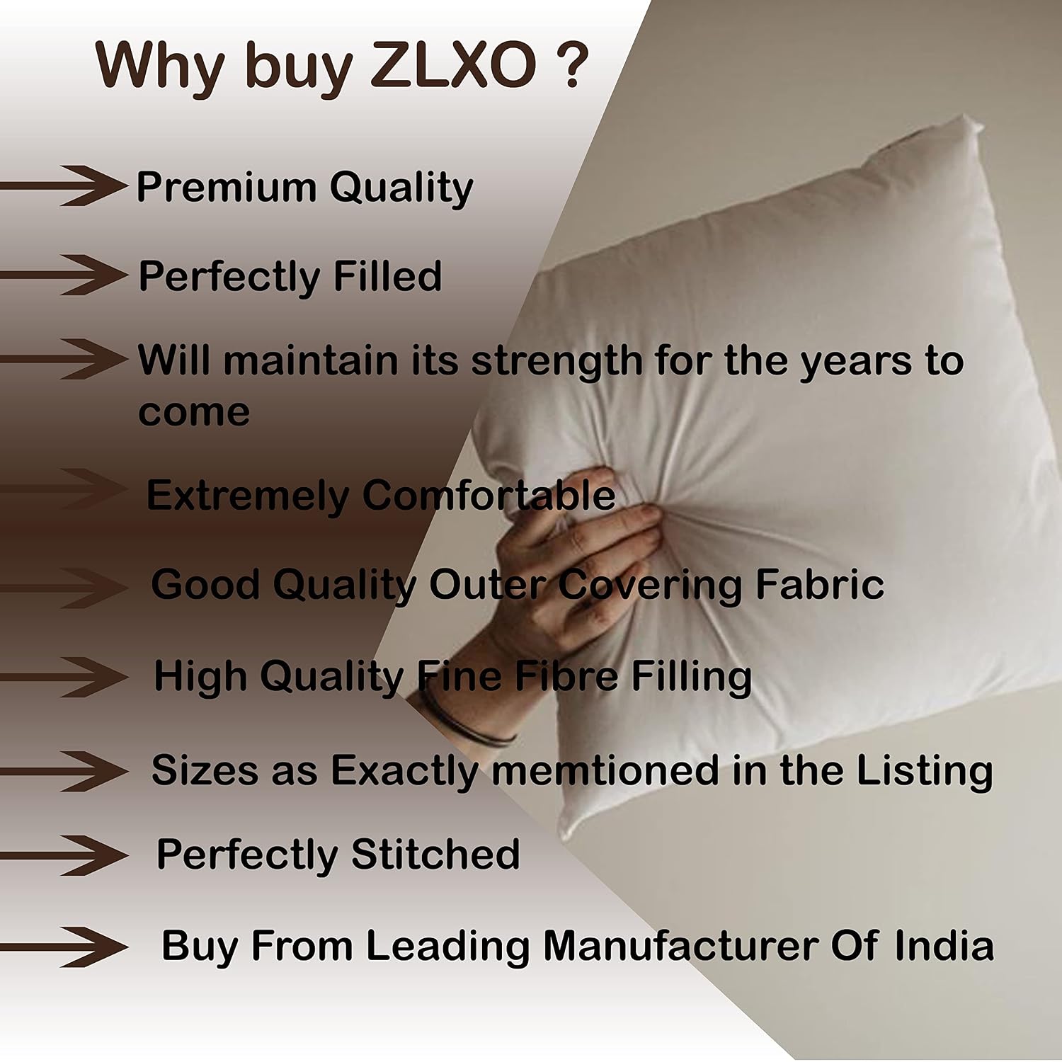 Soft Microfiber Cushion For Sofa & Bed, Decorative Square Pillow, White - 16 X 16 Inch | Pillow For Living Room, Bedroom & Office, Durable & Comfortable | Neck Support, Washable - Set Of 5