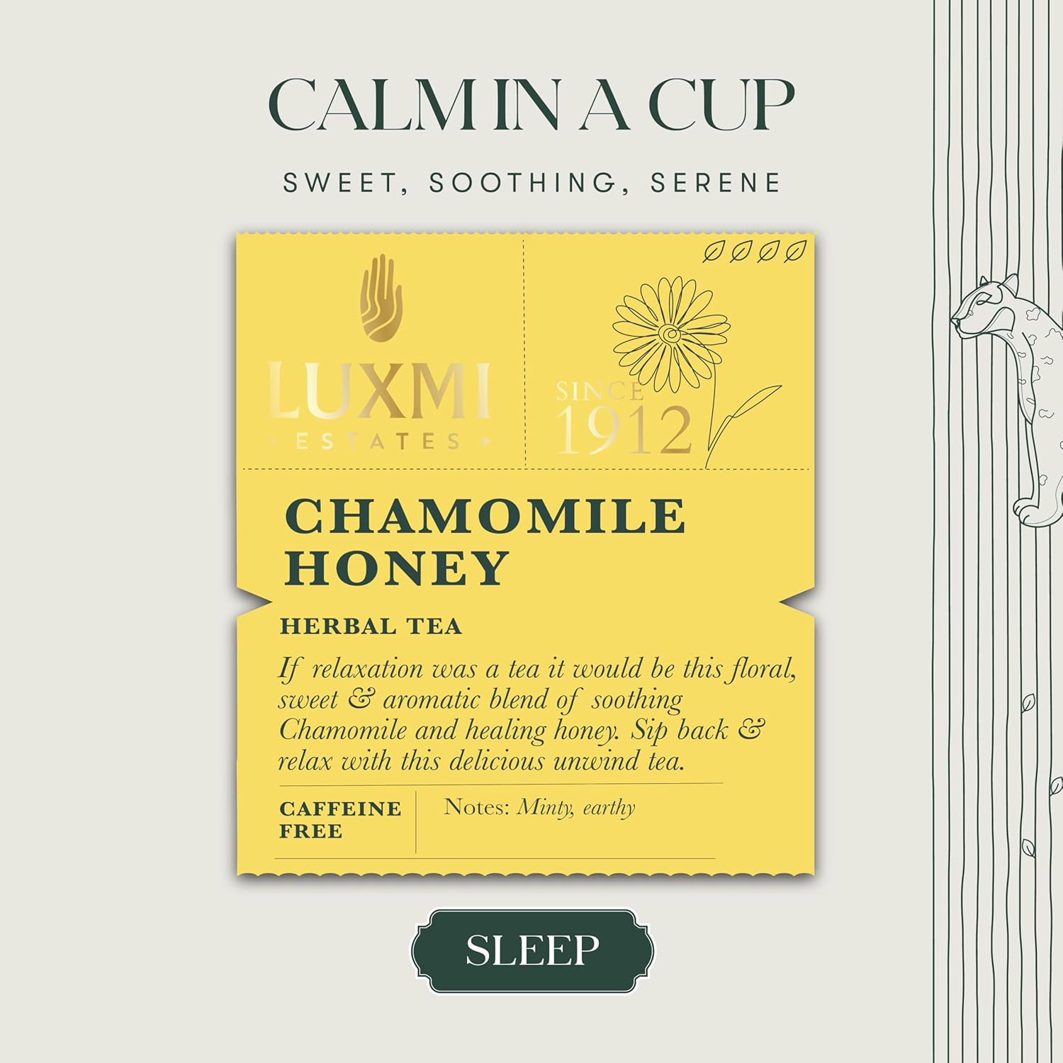 Luxmi Estates Chamomile Honey Herbal Tea - 50gm Tin Caddy, 1.7 Ounce, 25 Cups | Stress Relief Bedtime Tea For Restful & Peaceful Sleep - USDA Organic Certified, Caffeine-Free Herbal Tea