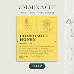 Luxmi Estates Chamomile Honey Herbal Tea - 50gm Tin Caddy, 1.7 Ounce, 25 Cups | Stress Relief Bedtime Tea For Restful & Peaceful Sleep - USDA Organic Certified, Caffeine-Free Herbal Tea