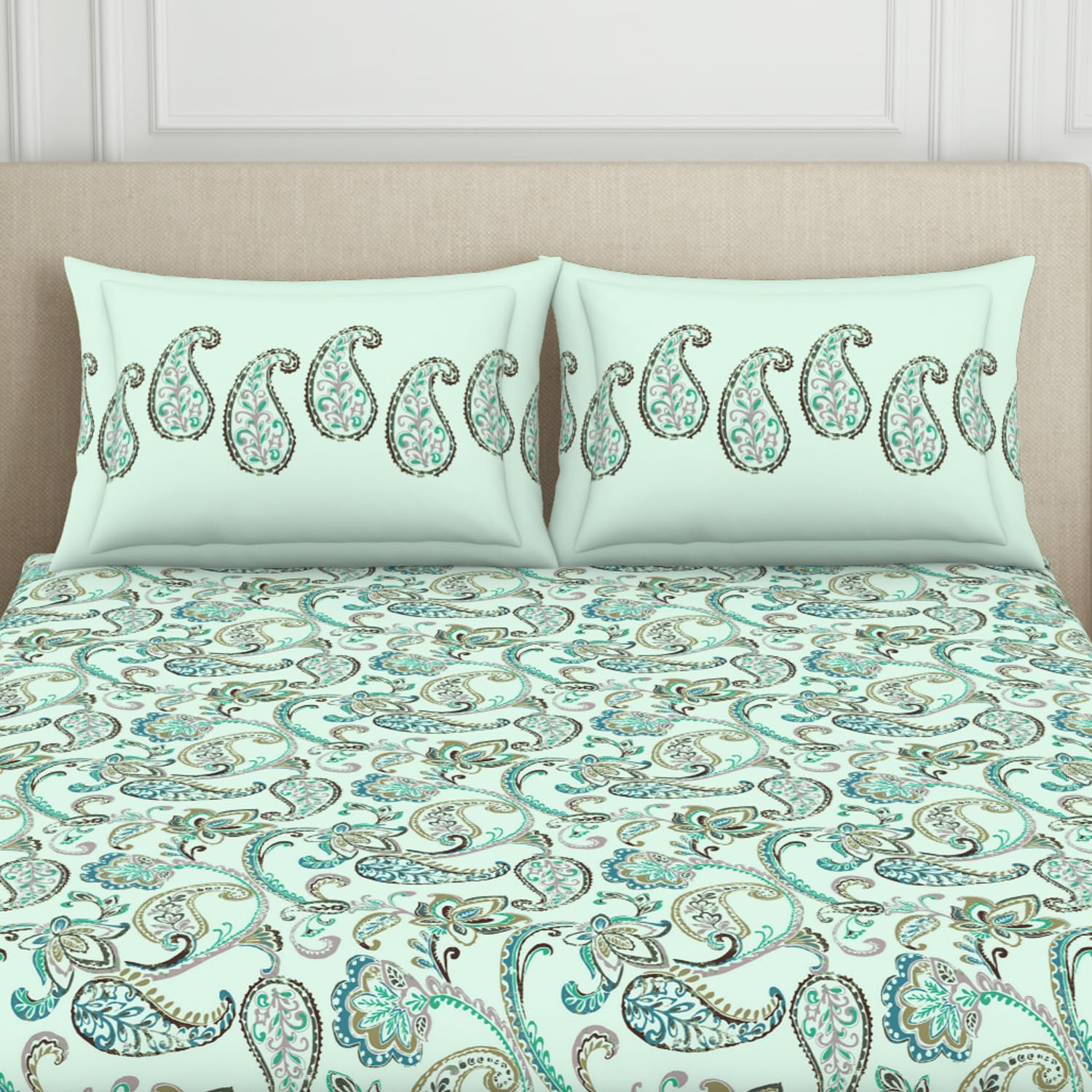 Double Bedsheet With 2 Pillow Covers (Size 88 X 100 Inch) Light Blue | Breathable Pure Cotton Queen Size Bedsheet | Floral Design Bedsheet