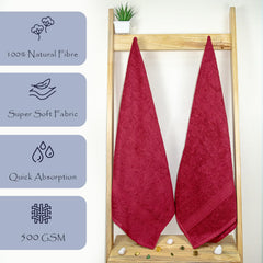 Rangoli 100% Cotton Fibre Bath Towel 1000 Gsm | Highly Durable & Super Absorbent Towel | Skin-Friendly & Quick Drying Luxury Towels (Maroon) - Pack Of 2