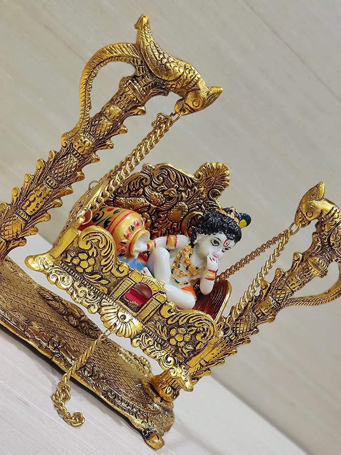 Laddu Gopal With Metal Jhula For Krishna, Bal Gopal, Antique Look, Gold, Metal, Lord Krishna Statue, Handmade, Occasion