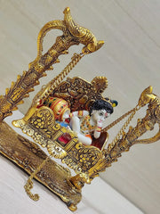 Laddu Gopal With Metal Jhula For Krishna, Bal Gopal, Antique Look, Gold, Metal, Lord Krishna Statue, Handmade, Occasion