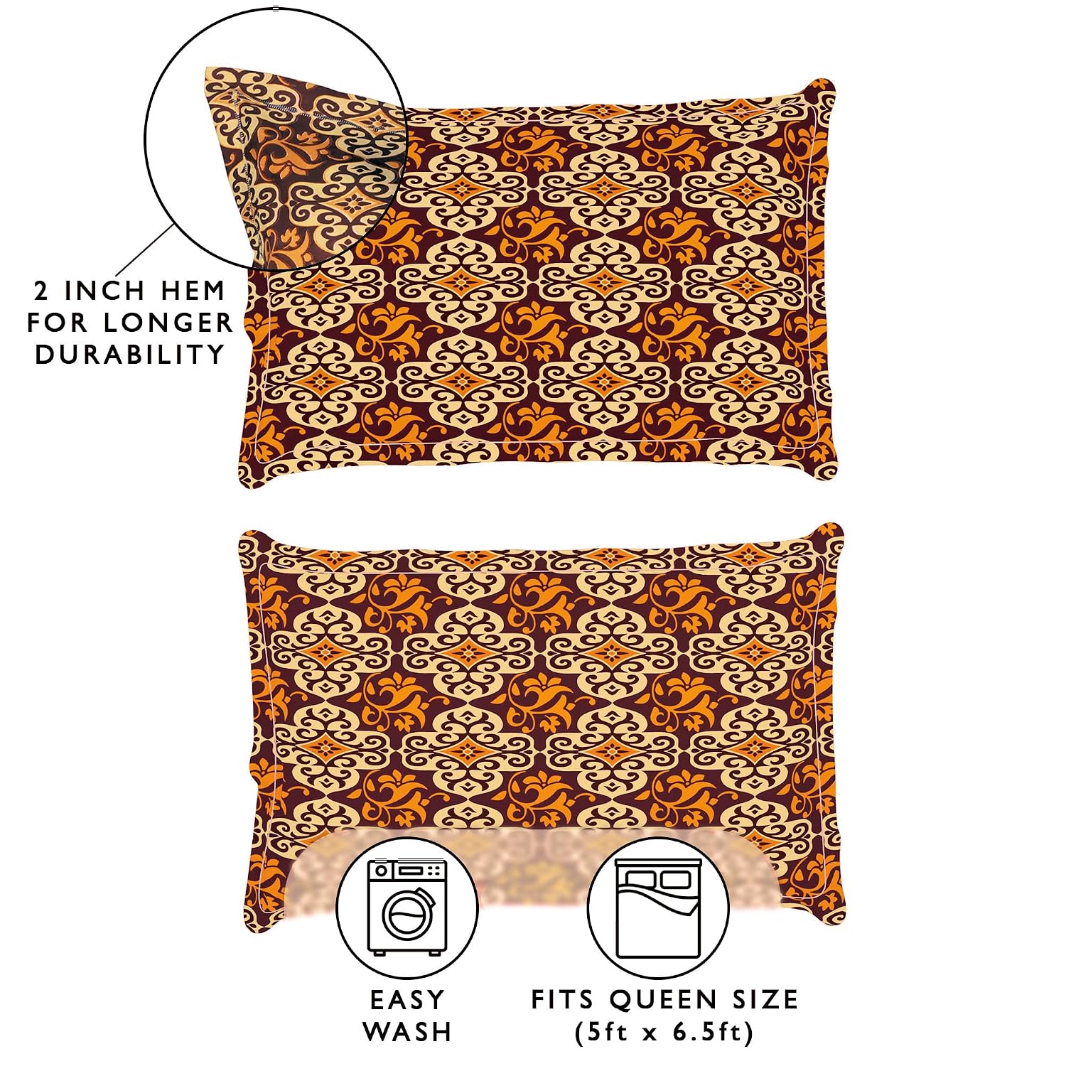 Premium Glace Cotton Bedsheet For King Size With 2 Pillow Covers - 88 X 100 Inches, Brown & Beige | Jaipuri Print Design Bedsheet | 210 Thread Count