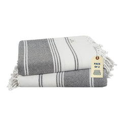 Lane Linen 100% Cotton Beach Towel With Bag Towels 699 Gsm | Oversized Pool Absorbent Extra Large Quick Dry Sand Travel Towel - Ebony (2 Piece)