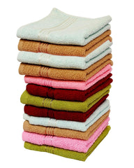 Space Fly Soft Cotton Face Towel 1800 Gsm | Absorbent Washcloths & Handkerchief Set For Home, Gym & Baby Care (Multicolor) - Set Of 12