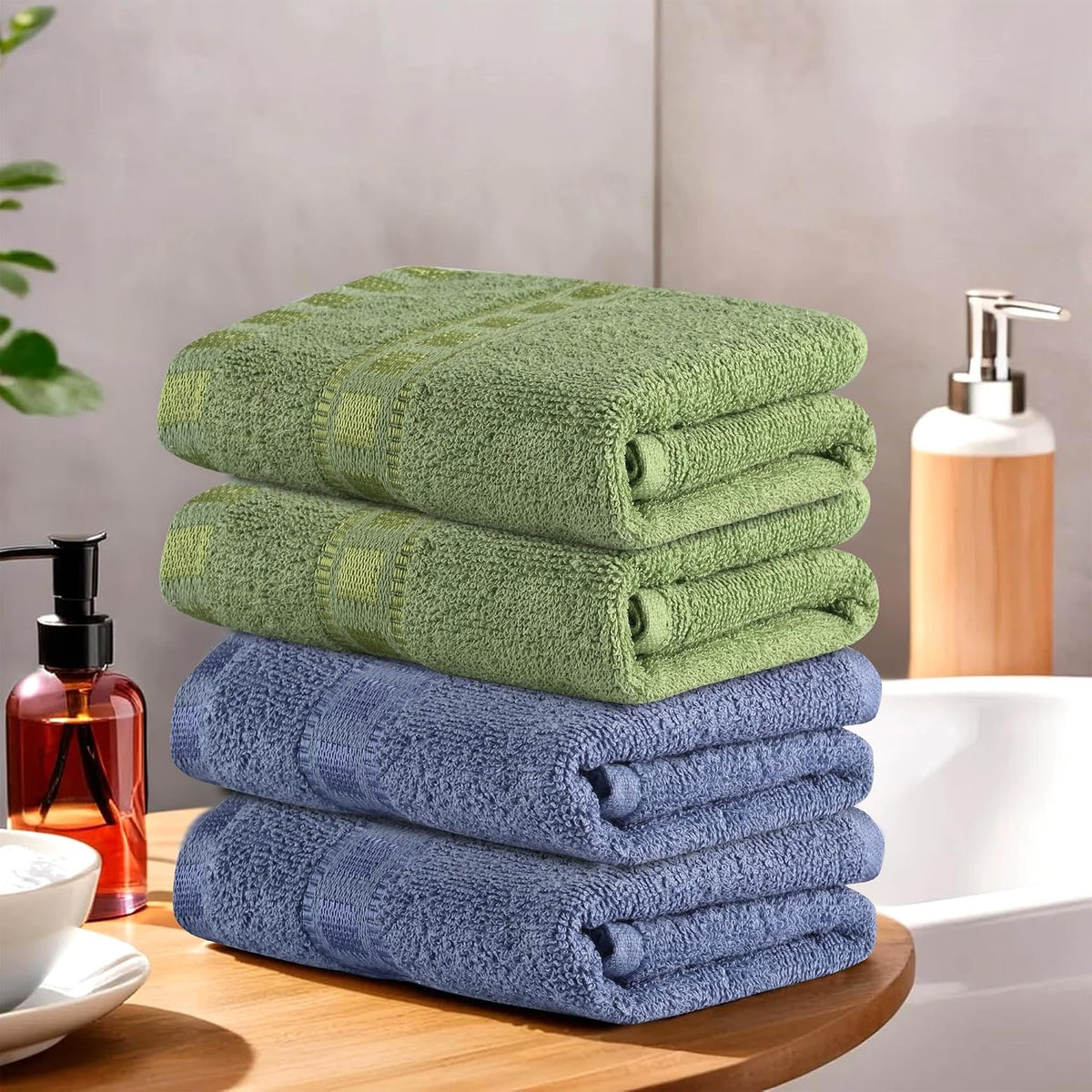 Kuber Industries Cotton Hand/Face Towels 800 Gsm | Easily Washable Workout Gym Napkins For Men (Dark Blue & Green) - Pack Of 4