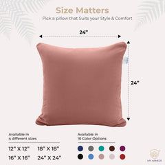 Microfiber Square Soft Pillow Cushion For Sofa & Bed, Peach - 24 X 24 Inch | Fluffy Pillow For Comfort & Back Support | Breathable, Washable | Premium Velvet Outer Cover With Zip - Pack Of 1