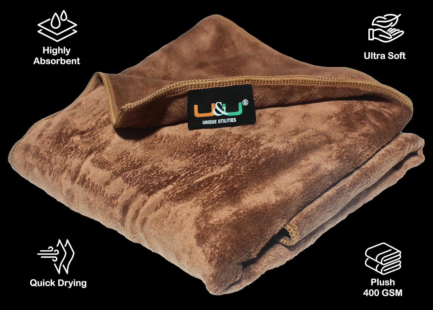 U & U Unique Utilities Microfiber Bath Towels Large Size 400 Gsm | Bath Towel For Men & Women | Soft, Ultra Absorbent & Quick-Dry Towels For Bathing (Brown)
