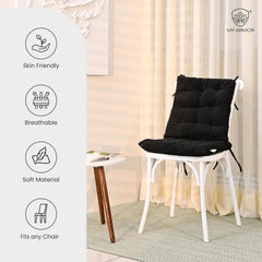 Square Chair Pads Cushion, For Comfortable Sitting, Black Color - 40 X 40 Cm | Seat Cushions With Ties For Sitting, Pooja, Dining & Office Table | Furniture Cushion, Washable - Pack Of 4