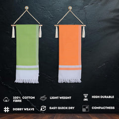 Pure Cotton Turkish Bath Towel 700 Gsm | Extra Soft Plush Light Weight Quick Dry Travel Thin Towels (Orange & Mango Leaf) - Pack Of 2