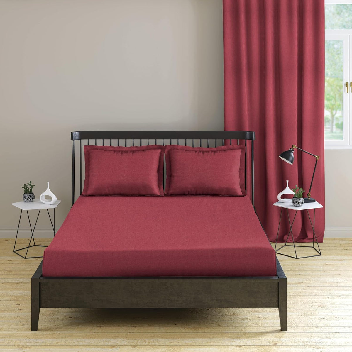100% Cotton Flat Queen Size Bedsheet With 2 Pillow Cover - 88 X 96 Inches, Maroon | Breathable & Skin Friendly Bedsheet | Ideal For Hotel, Guest House, Bedroom