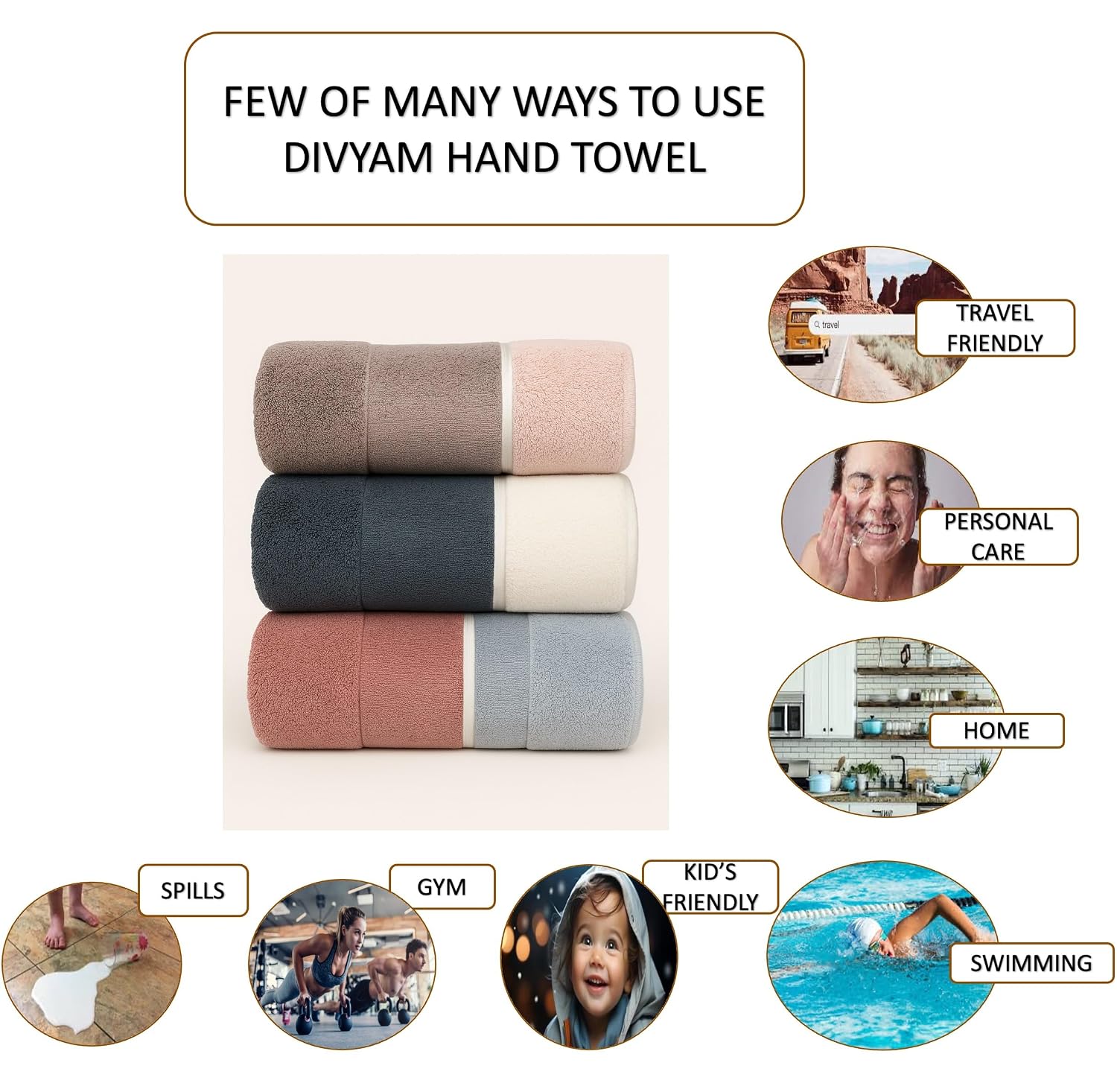 Divyam Microfiber Hand Towel 600 Gsm | Reversible Soft & Absorbent Towels For Bathroom, Kitchen, Gym With Hanging Loop Quick Dry Hand Towel (Grey Pink White)- Set Of 3