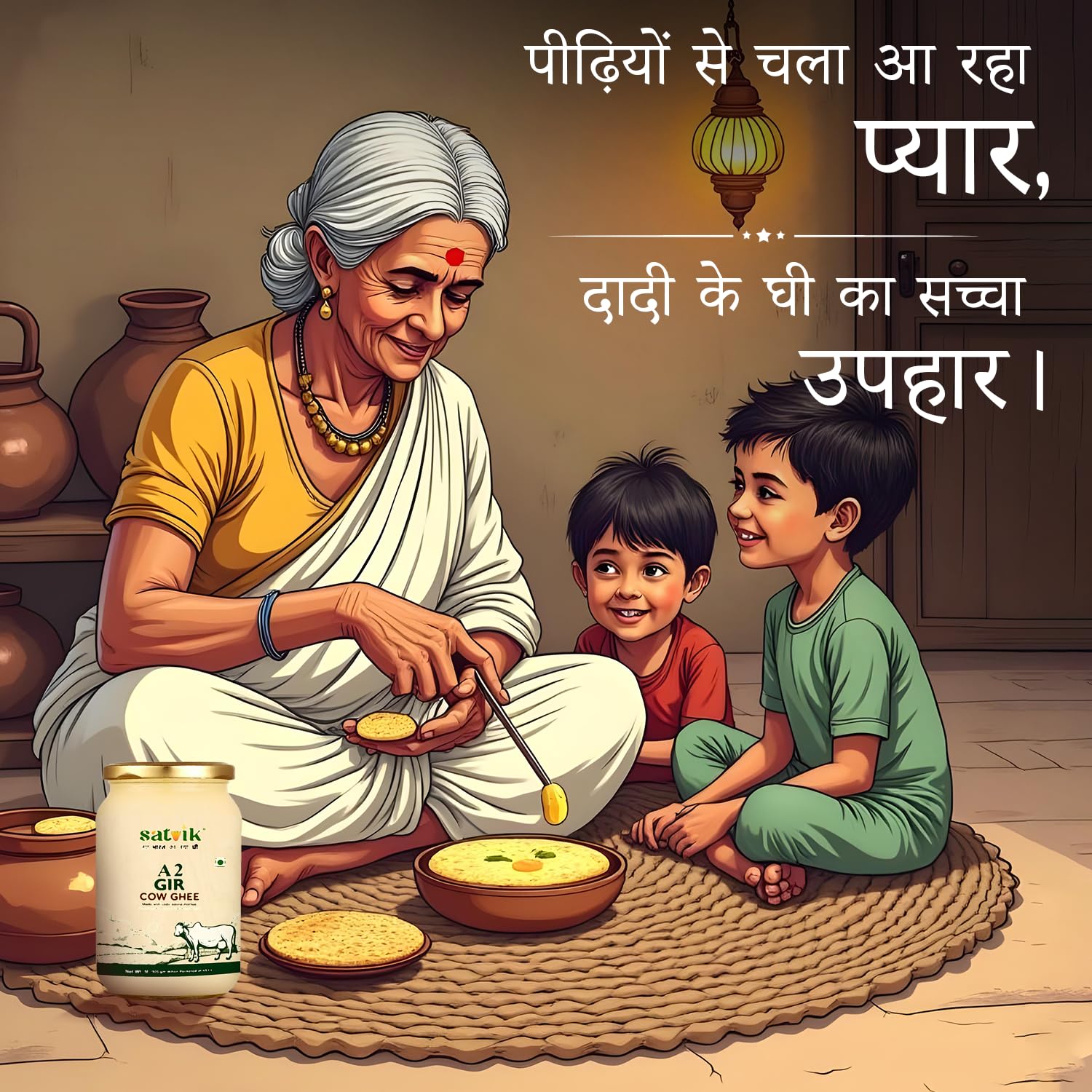 Organic A2 Gir Cow Ghee By Satvik Pure Ghee | Healthy & Delicious Nutrients Lab Certified Desi Ghee Good For Parathe, Laddus | (1 Litr) 33.8 Ounce | Jar Pack