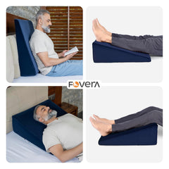 Wedge Pillow Memory Foam For Back Support, Navy Blue, Large Size - 7 Inch | Wedge Cushion, Acid Reflux, Snoring, Gerd, Leg Elevation, Pregnancy | Removable Velvet Cover, Multipurpose Pillow