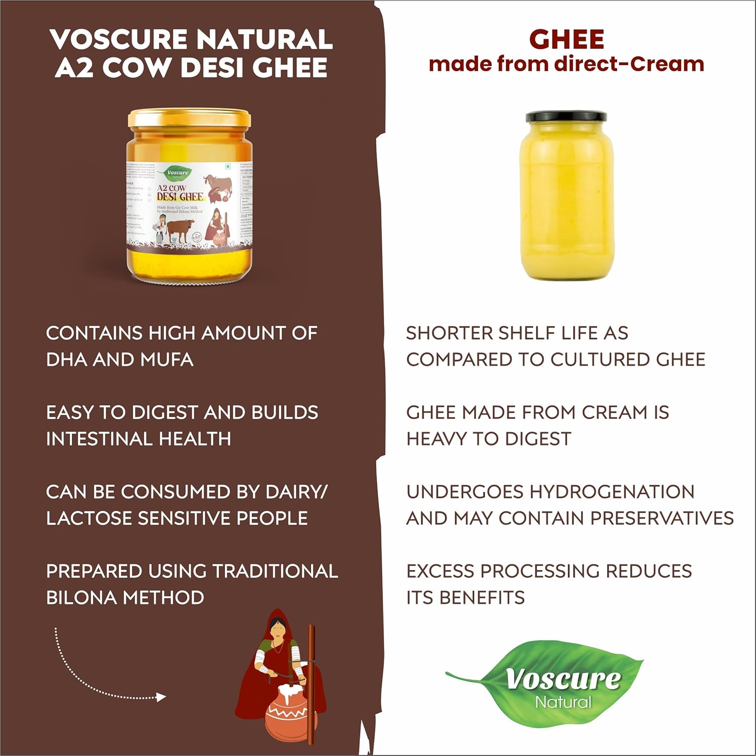 Premium A2 Cow Desi Ghee By Voscure Natural | Good Source Of Healthy Desi Cow Ghee Perfect For Bakes Cookies | (500ml) 16.9 Ounce | Jar Pack