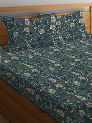Double Bed Bedsheet With 2 Pillow Covers - 72 X 78 X 10 Inches, Peacock Green | Elastic Fitted Printed King Size Bedsheet | Soft, Breathable & Wrinkle-Free