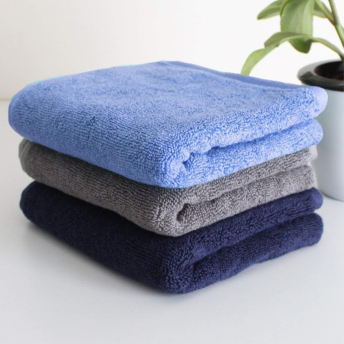 Heelium Bamboo Hand Towel 600 Gsm | Ultra Absorbent & Anti-Bacterial 3x Softer Than Cotton Towels Pack Of 3 - Iris, Blue & Grey
