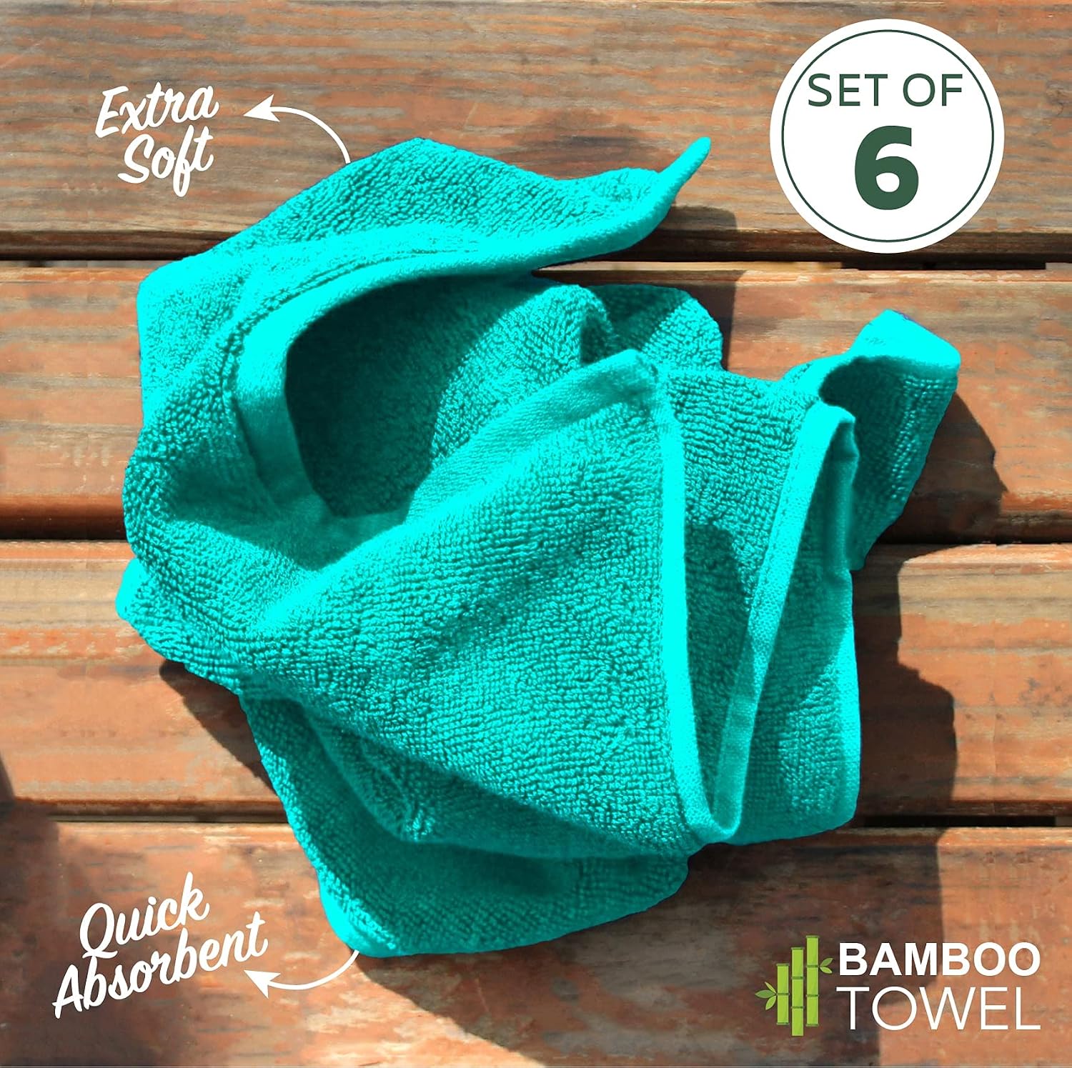Heelium Bamboo Bath Towel Soft Super Absorbent 600 Gsm - Pack Of 6 (Teal)