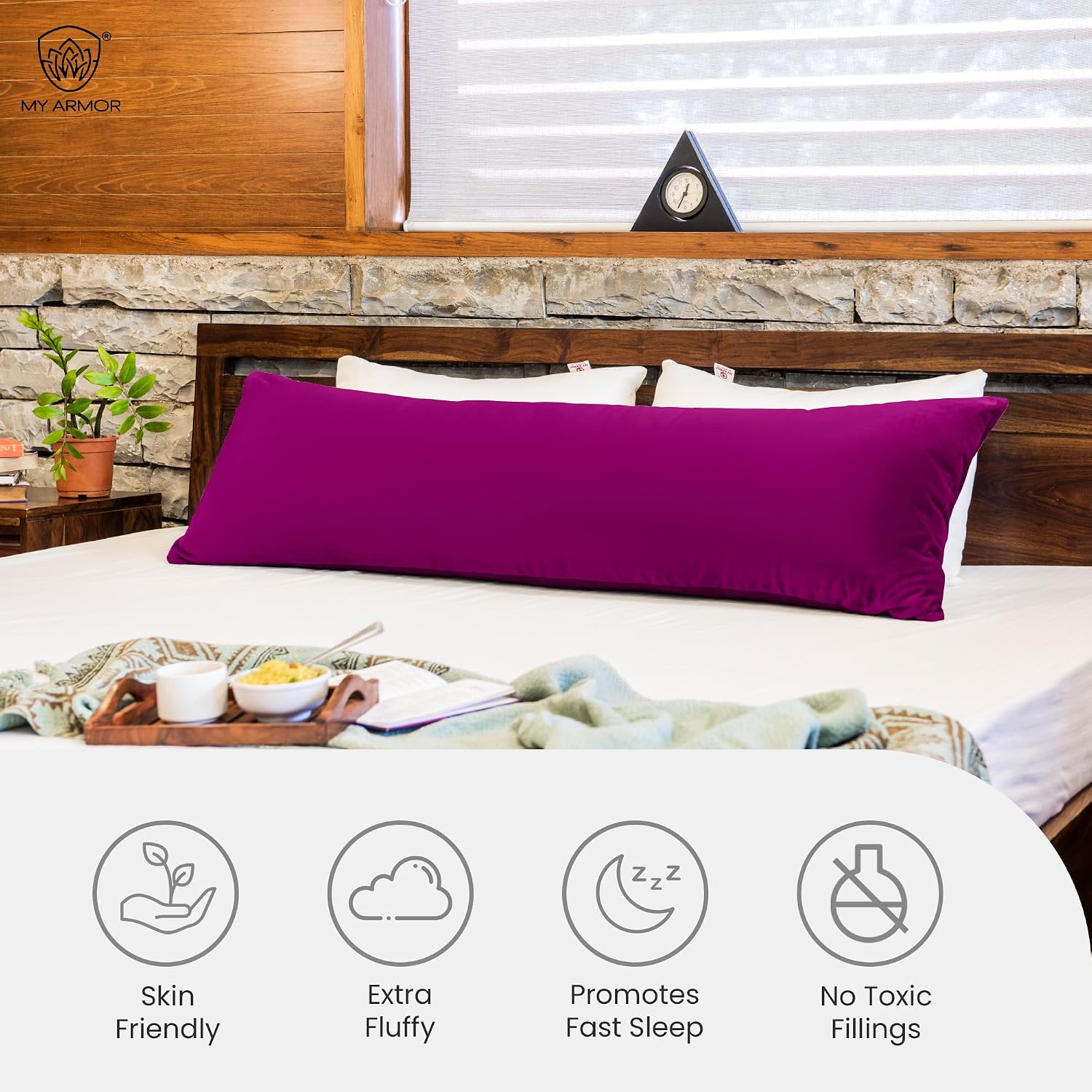 Microfiber Body Side Pillow For Sleeping For Pregnancy, Purple - 53 X16 Inch | Long Cuddle Pillow For Hugging, Relaxing, Washable, Premium Velvet Outer Cover With Zip, Adjustable Pillow