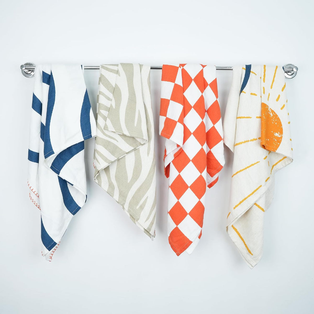 Thirsty Towel Bamboo Bath Towels 960 Gsm | Quick Dry Lightweight High Absorbent Bath Towel | Pack Of 4 (Rise N'Shine + Citrus Checkered + Taupe Tiger & Twilight Wave)