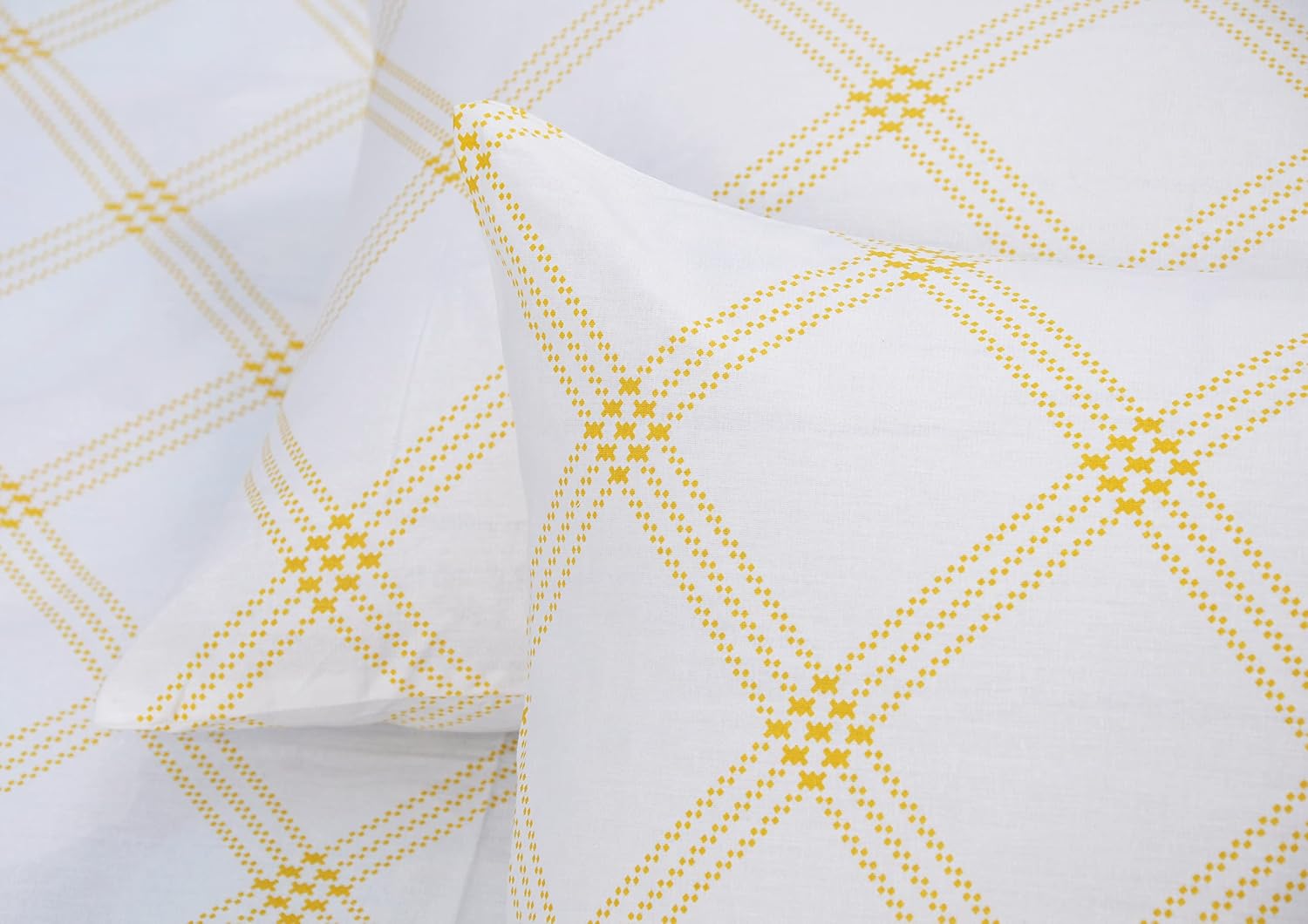 Cotton 210 TC Premium Queen Size For Bedsheet With 2 Pillow Covers - 88 X 100 Inches, White (Yellow Pattern) | All Weather Comfort & Bedroom - Softness & Natural Breathability
