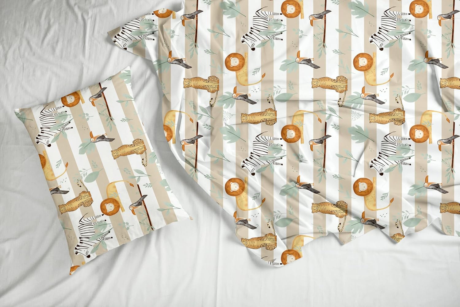 1 King Size Bedsheet With 2 Pillow Covers - 104 X 104 Inches, Beige & Green | Soft Wrinkle Free & Breathable Bedsheets - Durable & Long Lasting Bedsheet