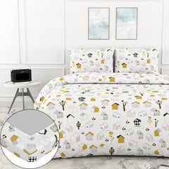 Printed Bedsheet For Double Bed 2 Pillow Cover - 60 X 78 Inches, White & Green | All Around Elastic Fitted - Ultra Soft & Breathable | Superior Softness & Breathability