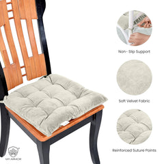 Square Chair Pads Cushion, For Comfortable Sitting, Cream Color - 40 X 40 Cm | Seat Cushions With Ties For Sitting, Pooja, Dining & Office Table | Furniture Cushion, Washable - Pack Of 1