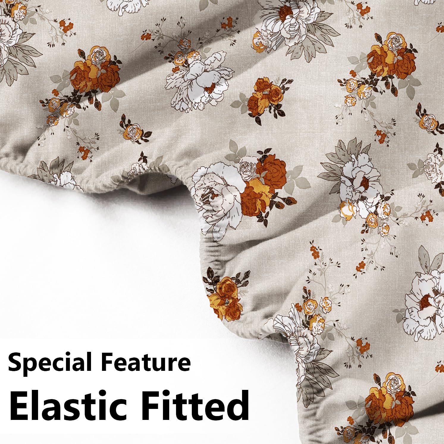 Double Bedsheets With 2 Pillow Covers Size-72x68+6 Inches, Off White & Brown | Wrinkle Free Super Soft Floral Pattern Breathable - Durable & Long-Lasting