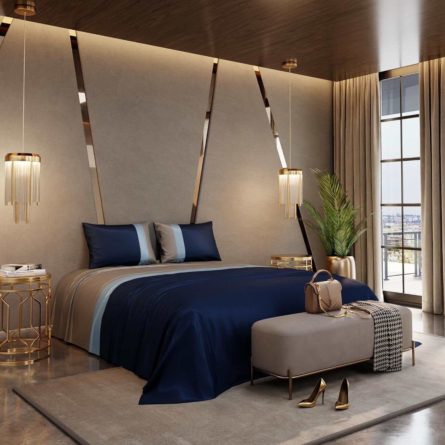 Super King Bedsheet With 2 Pillow Covers & Comforter - 108 X 108 Inches, Blue & Grey | Hypoallergenic, Breathable, Gentle On Skin & Hair, Fade & Wrinkle Resistant, Wedding Gift For Couples
