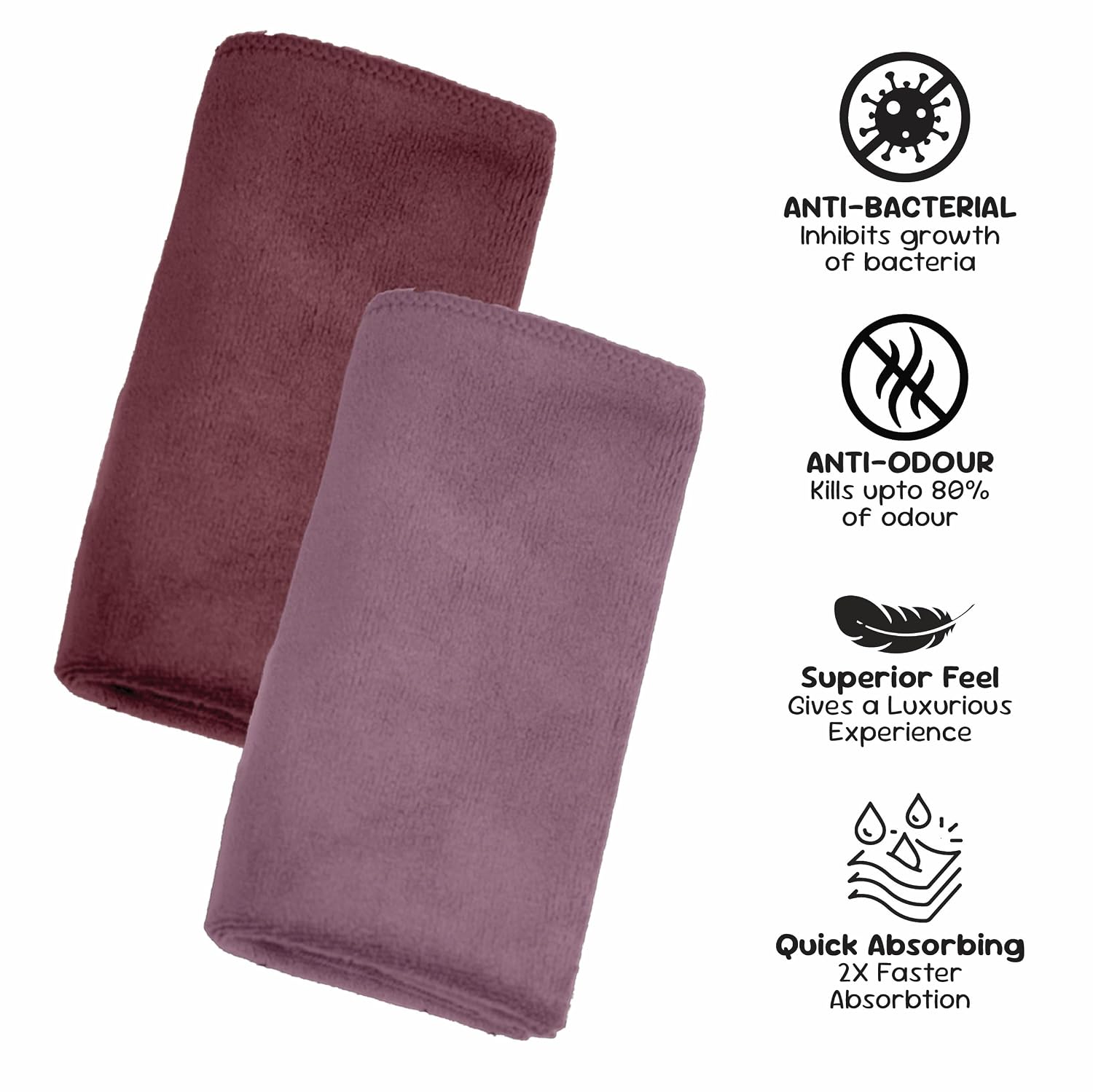Housse Microfiber Hand Towel 1200 Gsm | Premium Quality Towels Ultra Absorbent & Anti-Bacterial For Gym (Rose Taupe & Nirvana Purple) - Pack Of 6