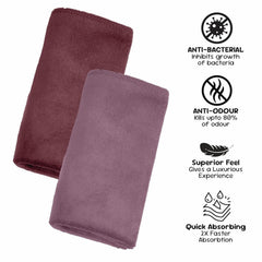Housse Microfiber Hand Towel 1200 Gsm | Premium Quality Towels Ultra Absorbent & Anti-Bacterial For Gym (Rose Taupe & Nirvana Purple) - Pack Of 6