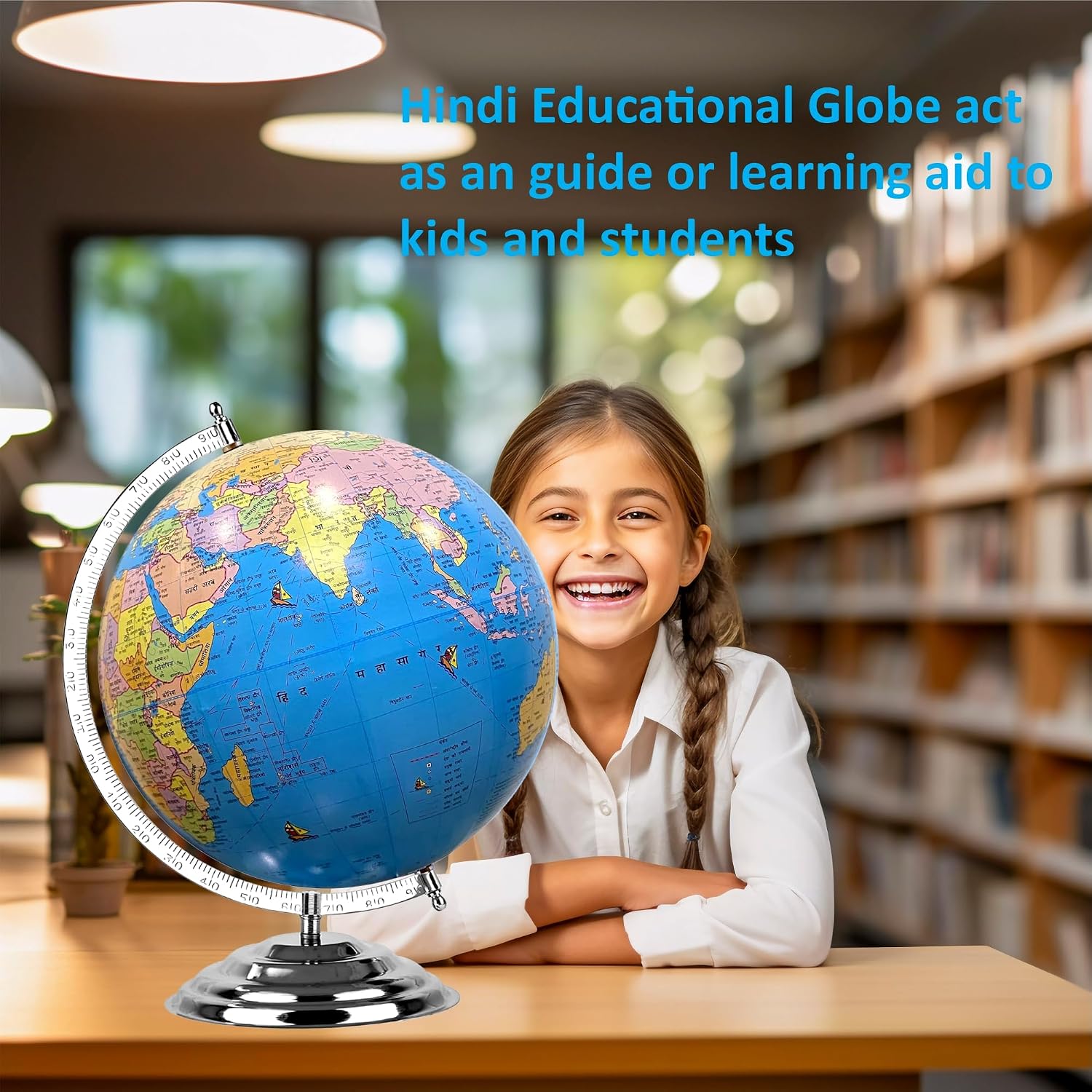 Globe In Hindi With Heavy Base For Kids Learning, Students & Upsc Aspirants Study & Home Decor + Magnifying Glass, Combo Pack